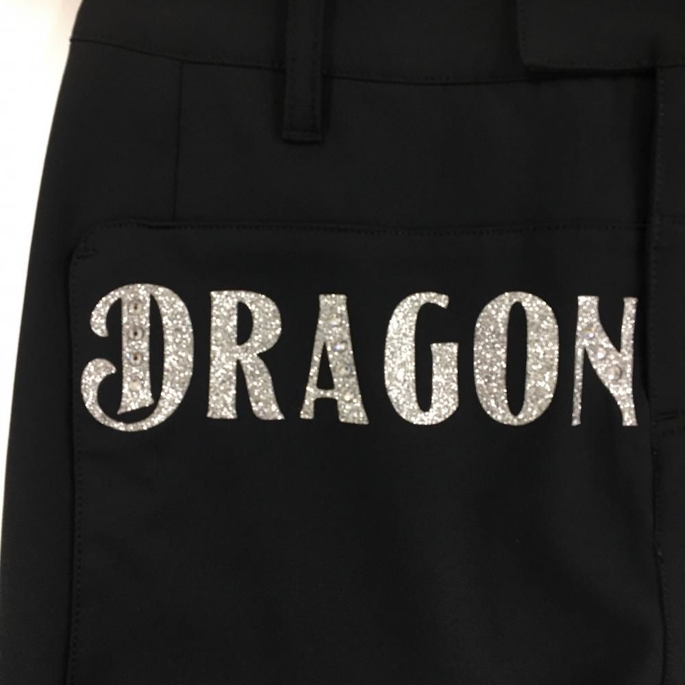 【超美品】ダンスウィズドラゴン スカート 黒 ロゴラメ ラインストーン レディース 1(S) ゴルフウェア Dance With Dragon