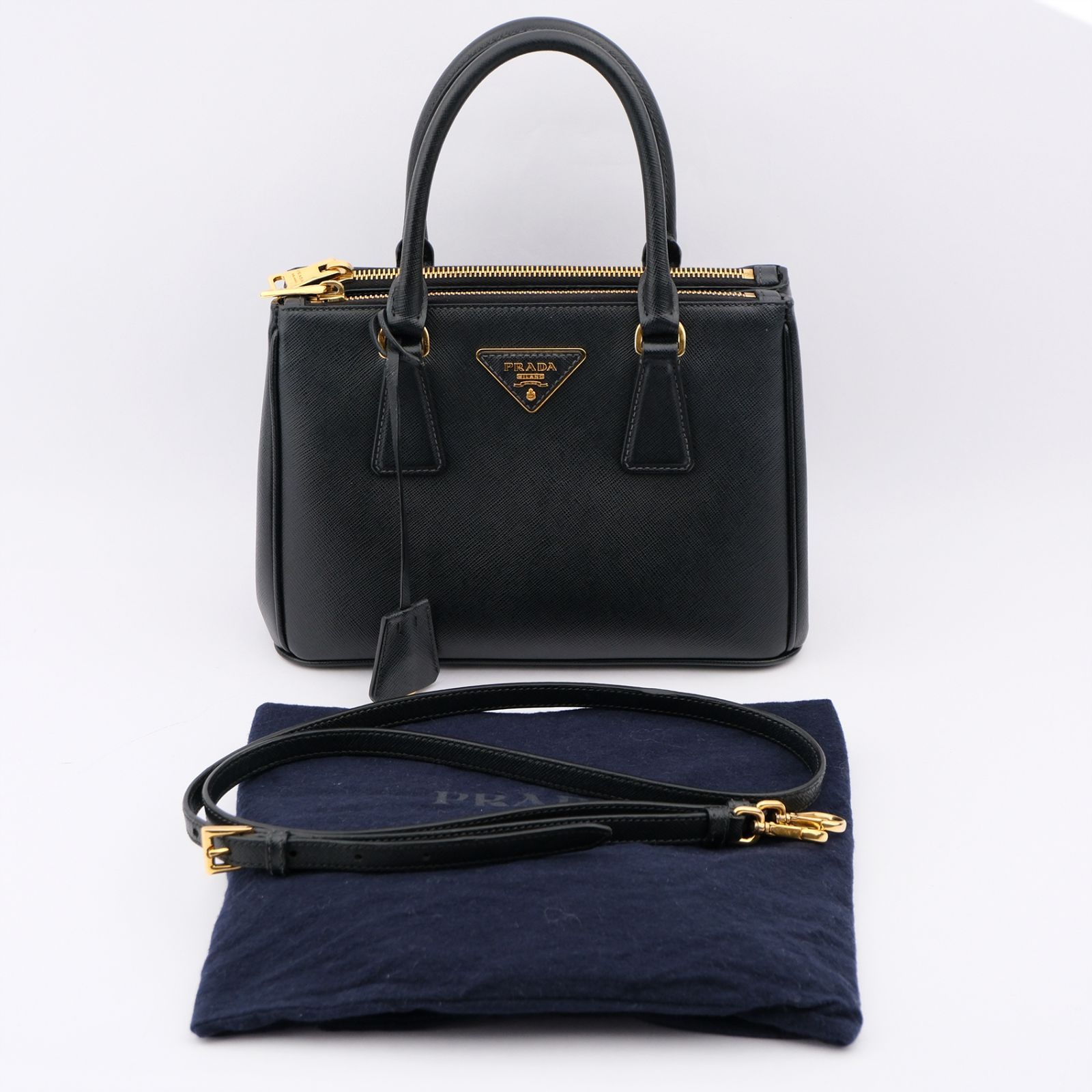 中古】プラダ ガレリア サフィアーノラクス レザー 2WAYハンドバッグ