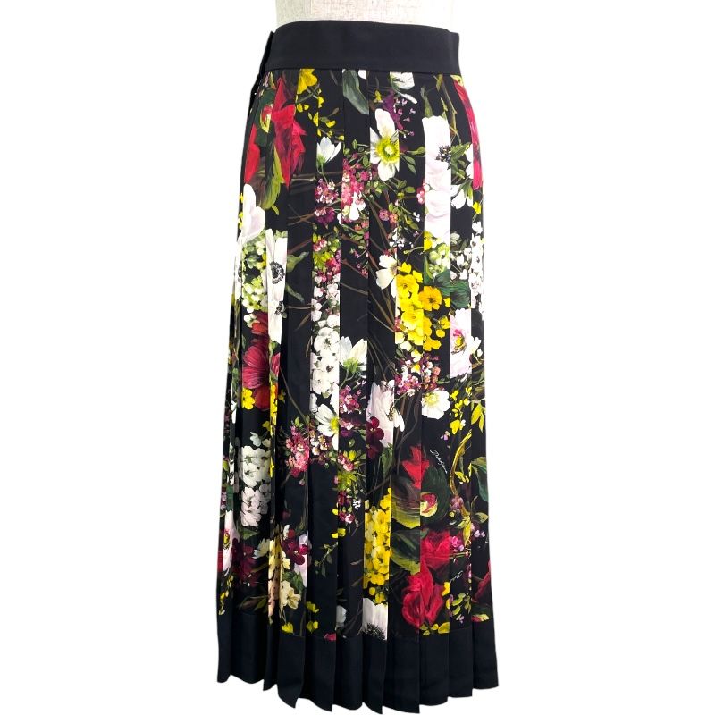 ドルチェ＆ガッバーナ Dolce Gabbana 花柄プリーツロングスカート F 4 A 3 BT FSATG H ブラック シルク レディース ロングスカート