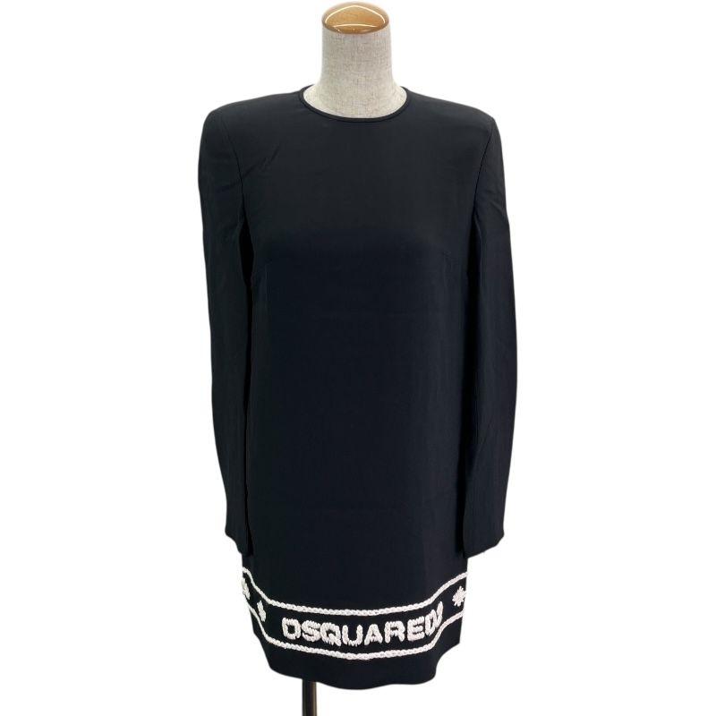 ディースクエアード ロゴレーヨンワンピース ブラック レーヨン レディース ワンピース