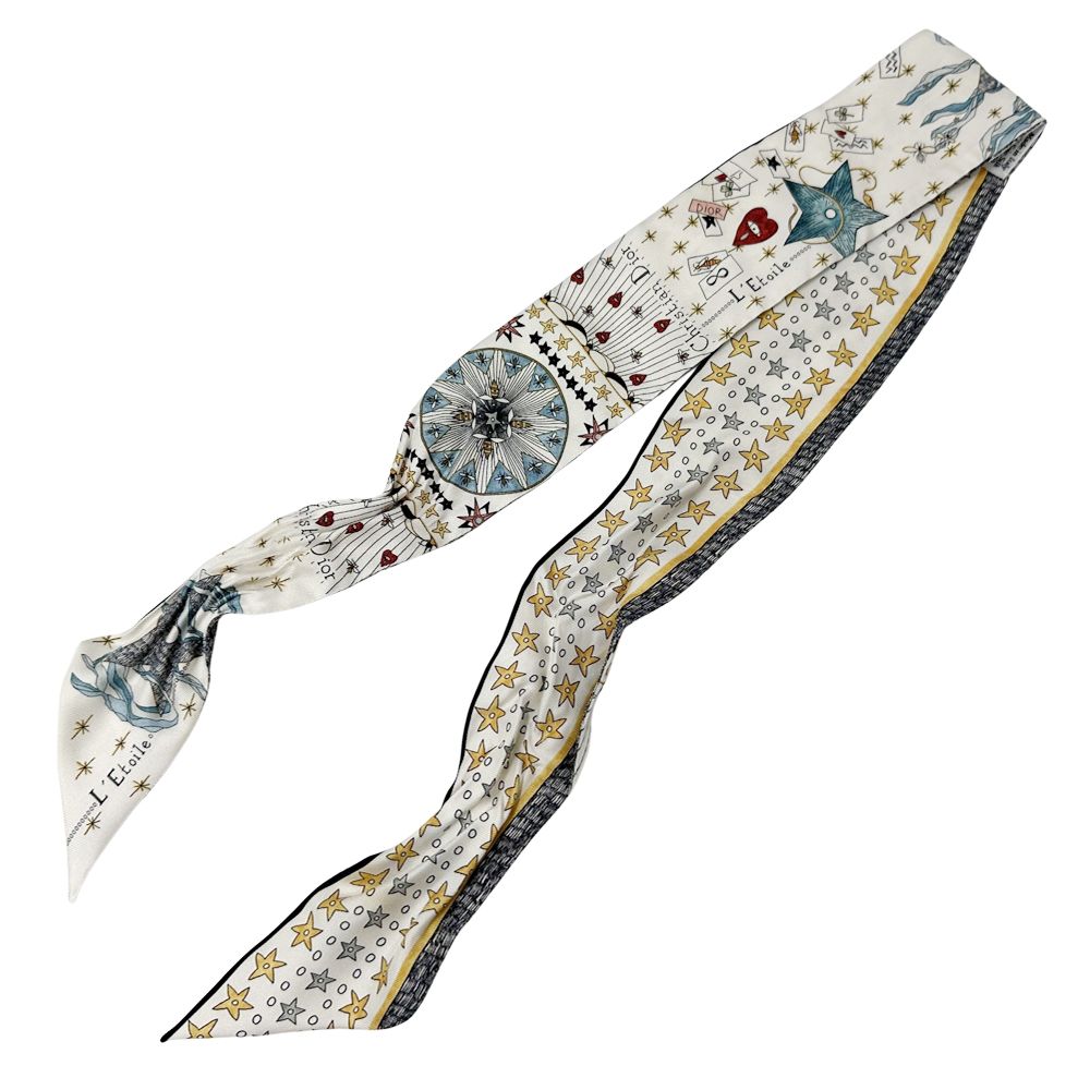 ディオール Dior スカーフ ミッツァ レディース ブランド シルク ホワイト マルチ ツイリー 星柄 かわいい おしゃれ