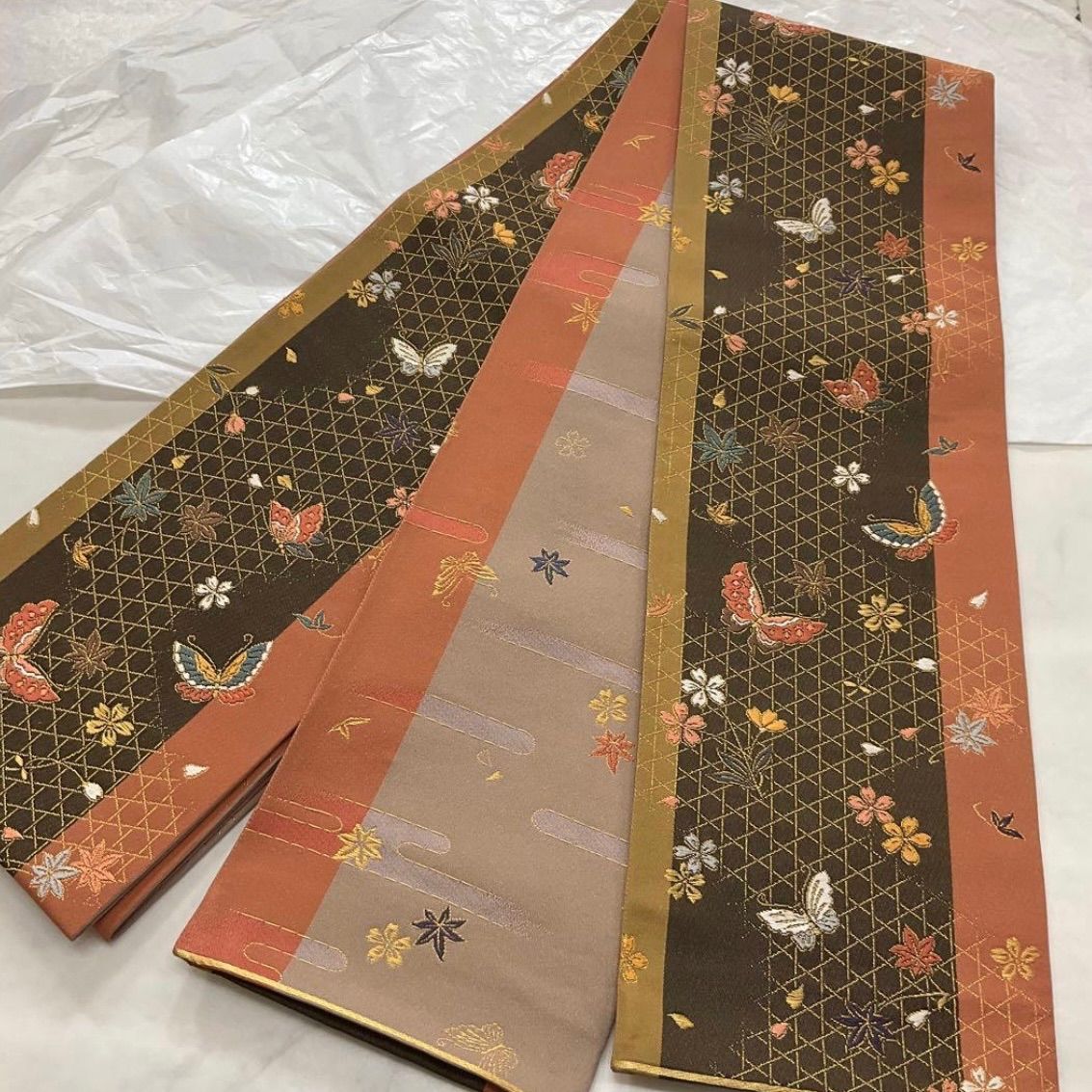 kimono one●kimonoarisa●♥同然●お洒落な半幅帯●せいこ花帯●リバーシブル●長尺●半幅帯半巾帯小袋帯●462㎝●