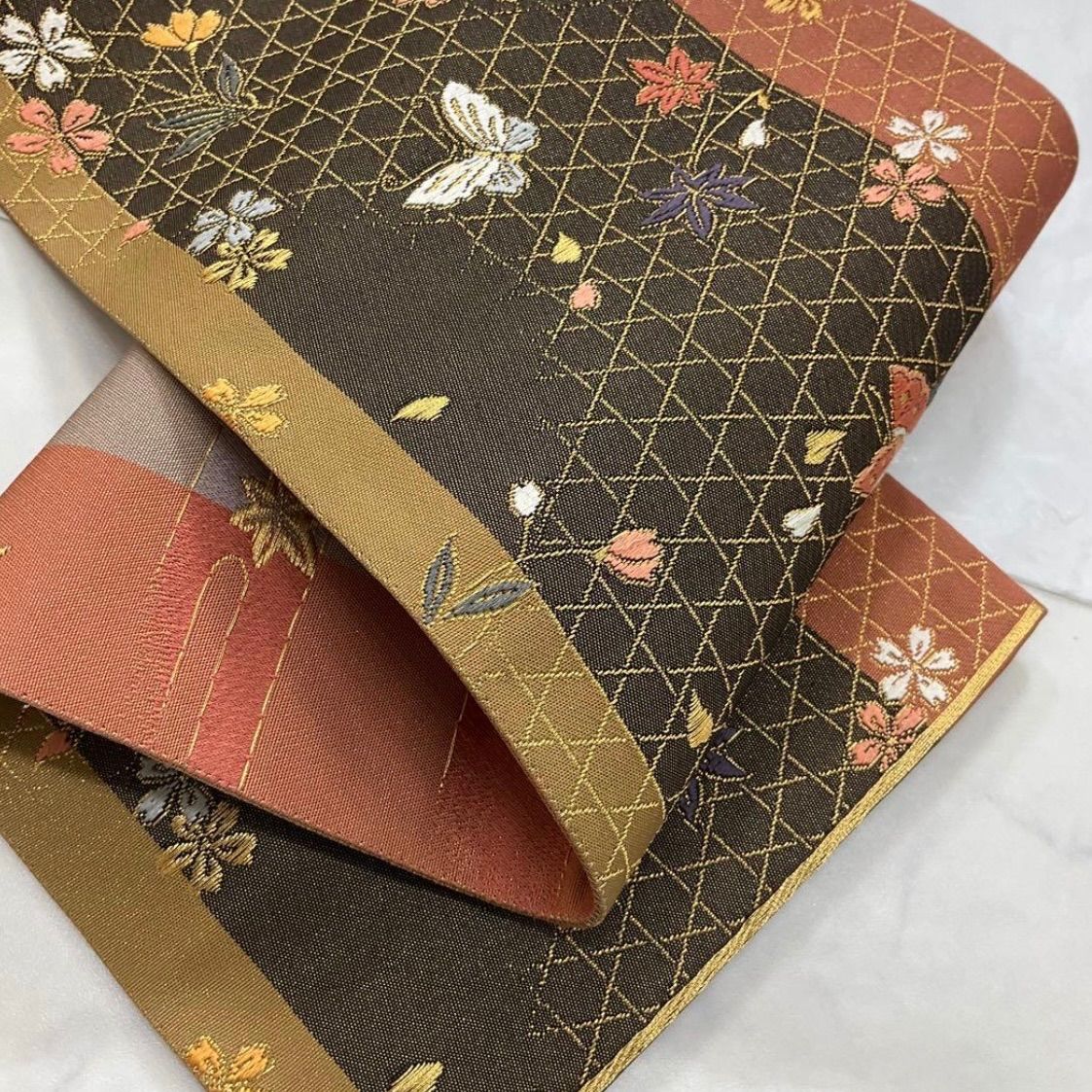 kimono one kimonoarisa 同然 お洒落な半幅帯 せいこ花帯 リバーシブル 長尺 半幅帯半巾帯小袋帯 462㎝