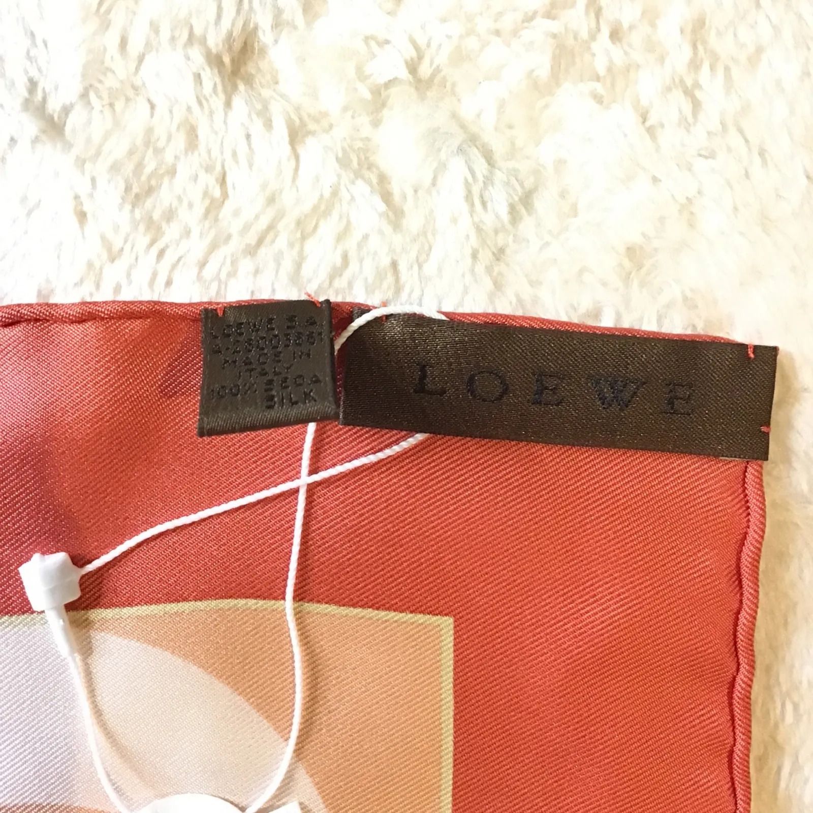  ロエベ LOEWE シルクスカーフ アナグラム オレンジ ストール ロゴマーク入り バンダナ スカーフ 小物