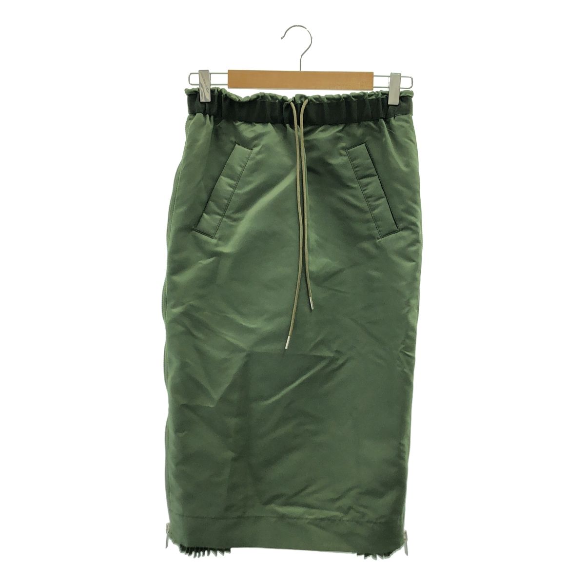 sacai サカイ MA 1 サイドジップ プリーツ レイヤードドローストリング スカート グリーン レディース