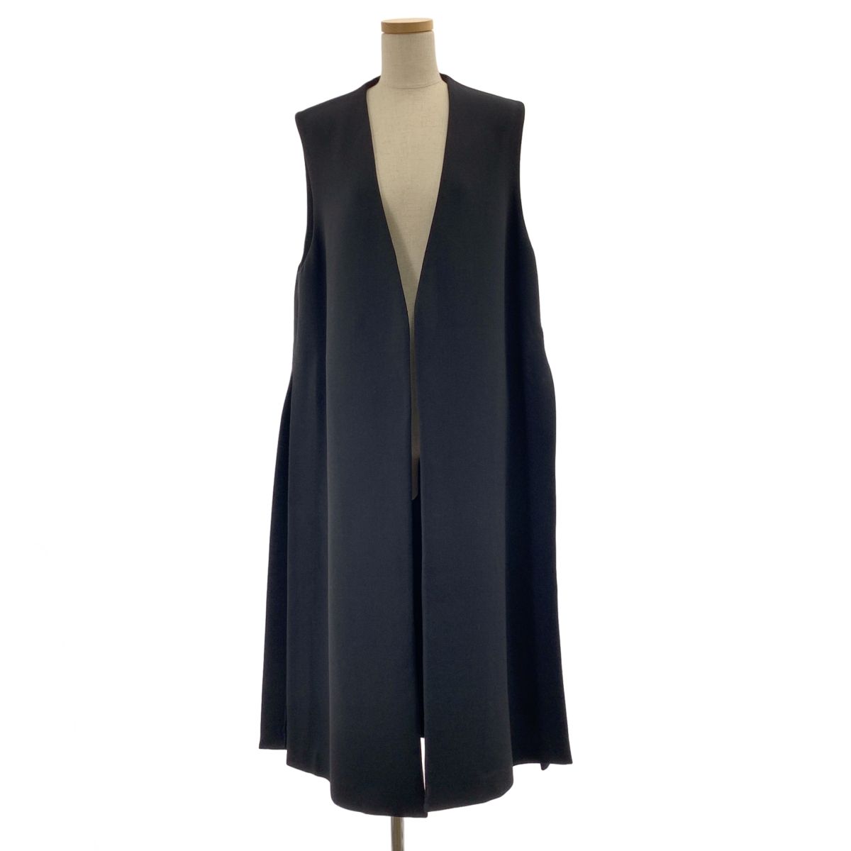 ENFOLD | エンフォルド ノーカラー サイドスリット ロングジレ ベスト M ブラック レディース