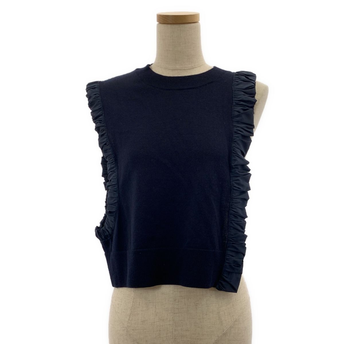 【美品】 ENFOLD / エンフォルド | 2025AW | ASYMMETRY MINI VEST フリル アシンメトリー ミニベスト | 38 | ダークネイビー | レディース