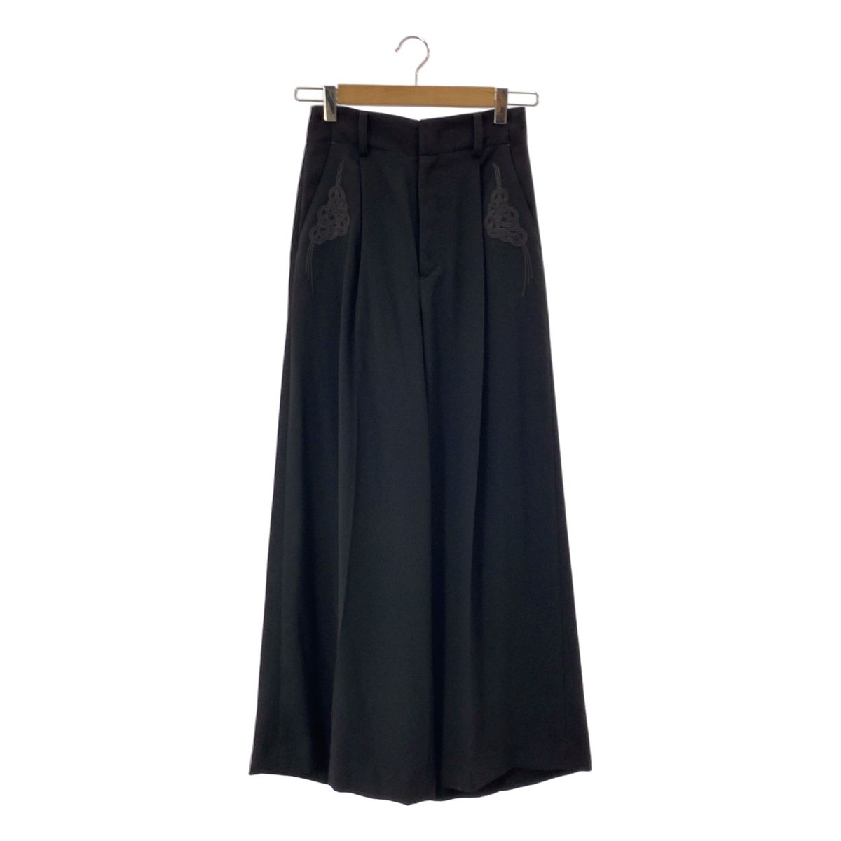 i | イコノロジー 2025 SS エンブロイダリー バックウエストゴム タック ワイドパンツ 2 ブラック レディース