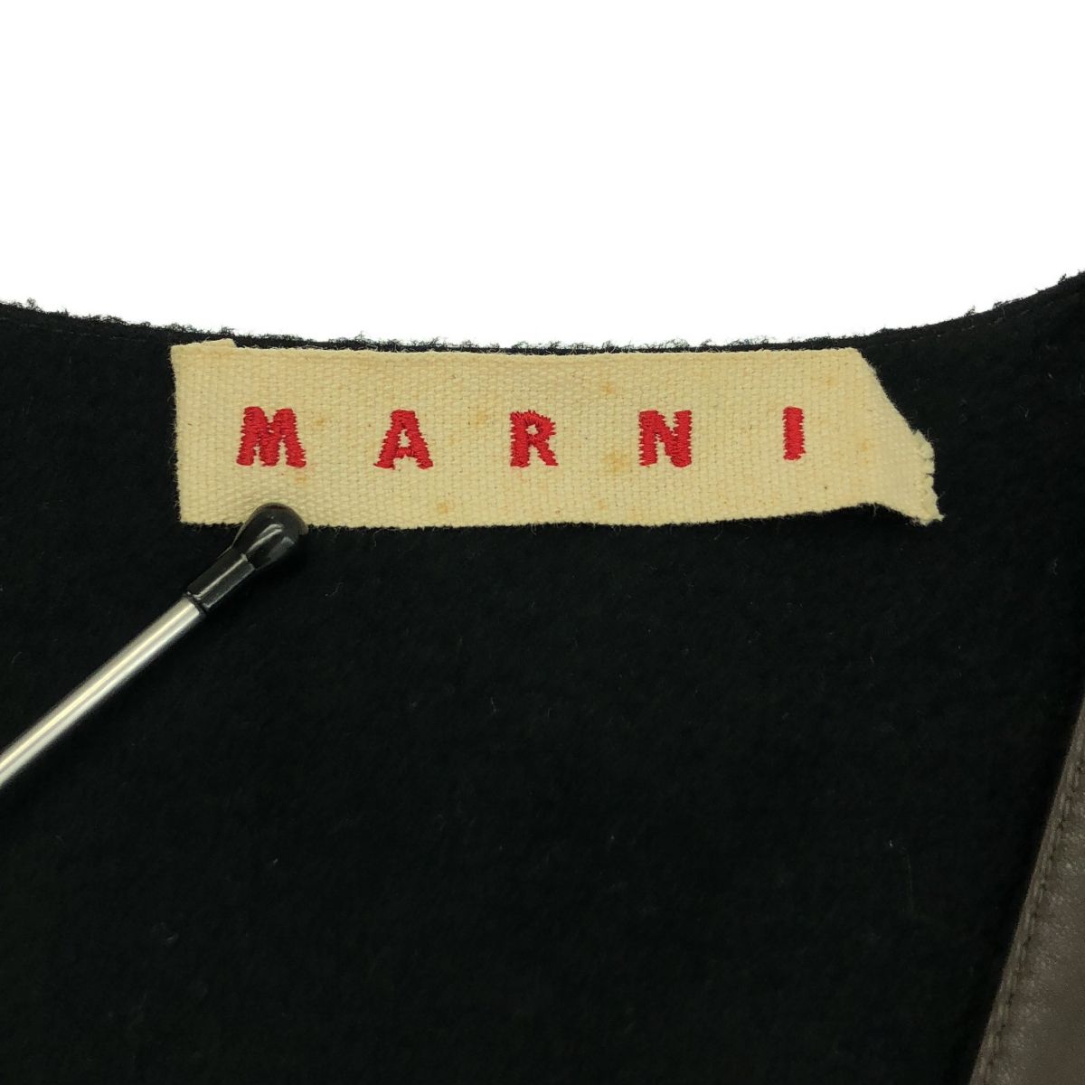 MARNI / マルニ | レザー ウール ノーカラー コート | 40 | ブラウン
