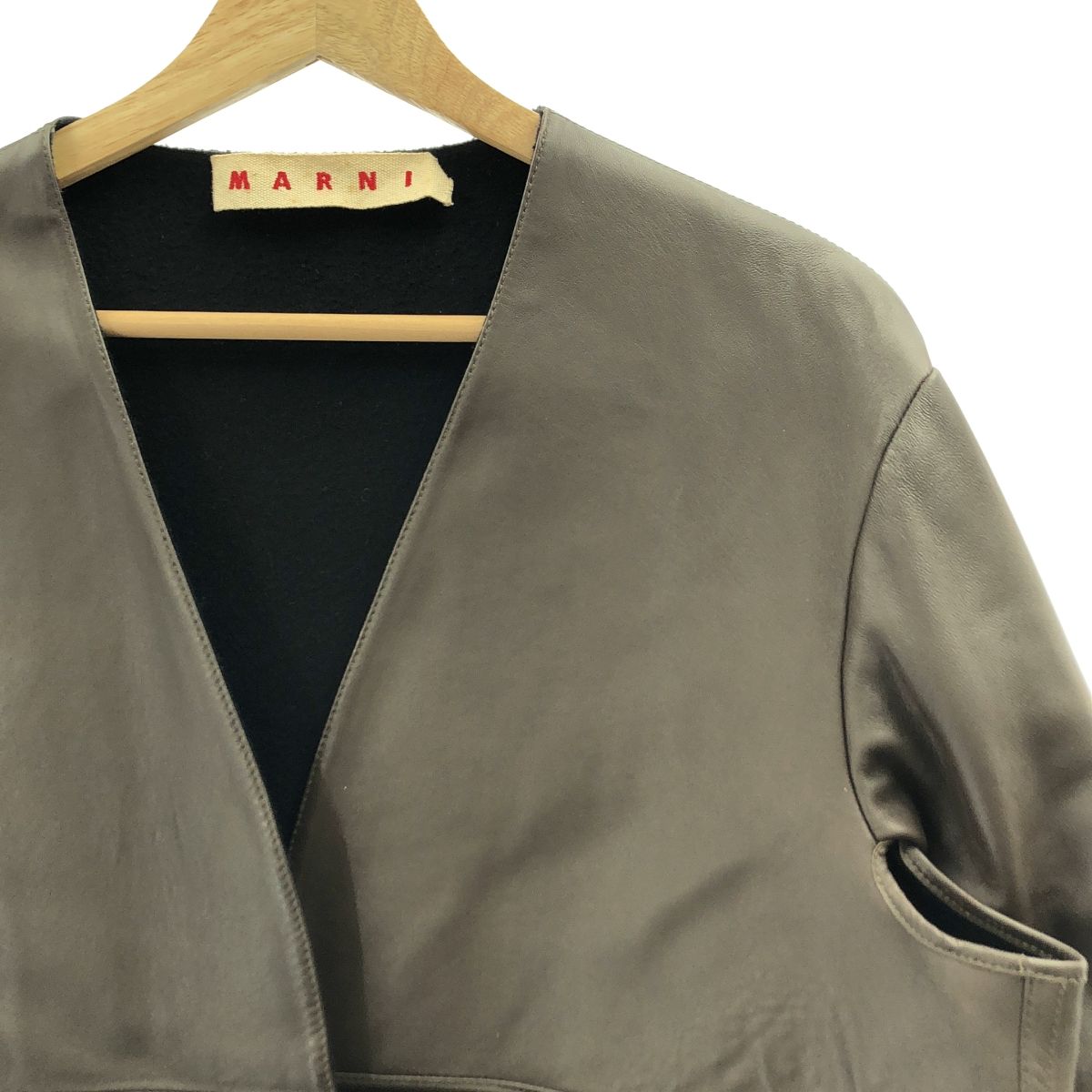 MARNI / マルニ | レザー ウール ノーカラー コート | 40 | ブラウン