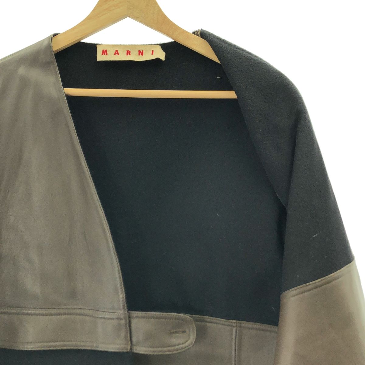 MARNI / マルニ | レザー ウール ノーカラー コート | 40 | ブラウン