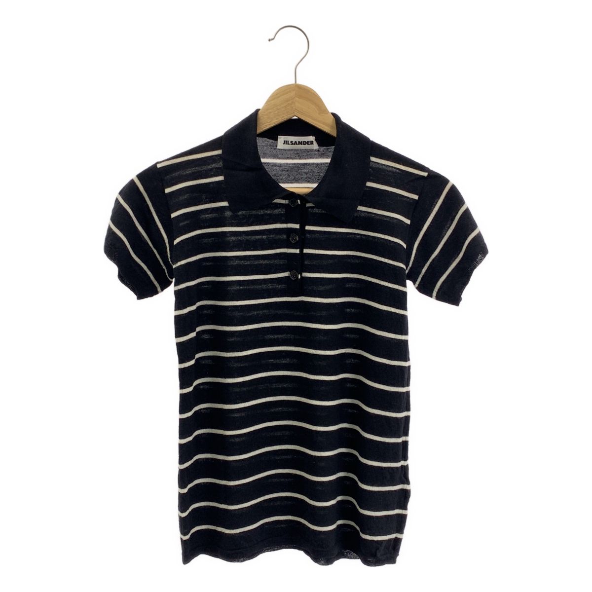 JIL SANDER ジルサンダー ウール ボーダー ポロ ニット 38 ブラック ホワイト レディース