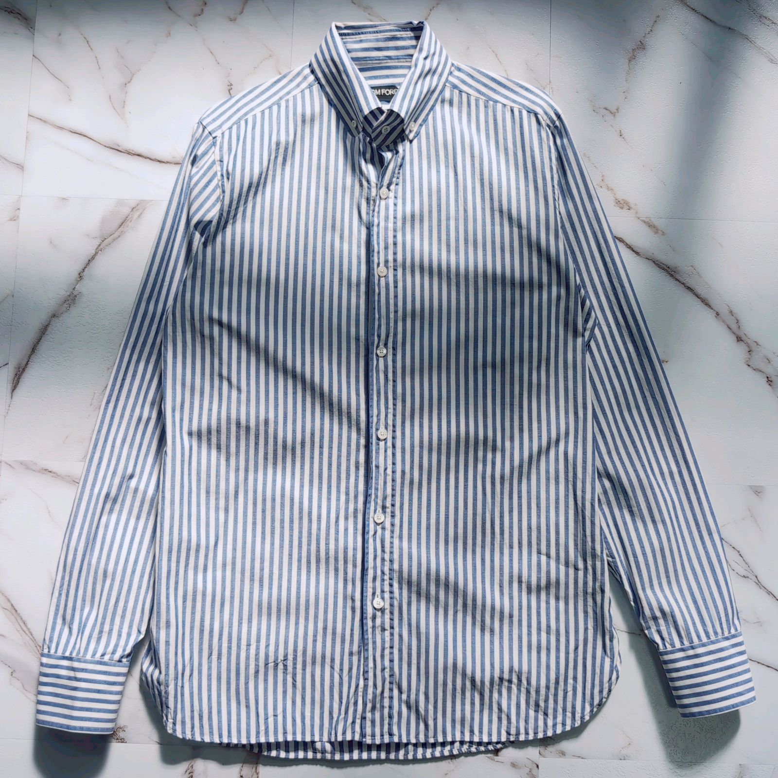 TOM FORD BD stripe L|S shirt 40 15 3|4 L 青白