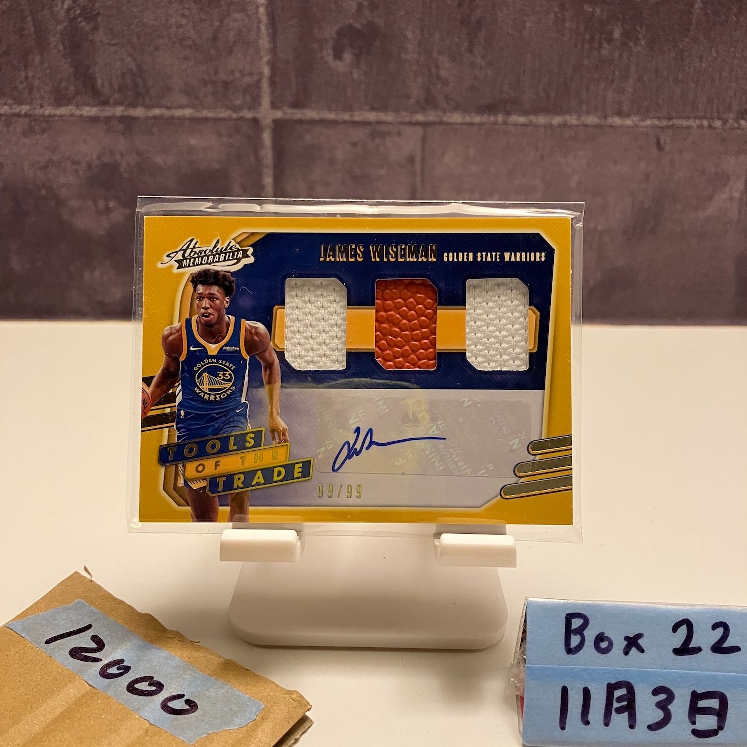 2020-21 Panini James Wiseman 99|99 直筆サインカード G en State Warriors Triple Material ラストナンバー カード