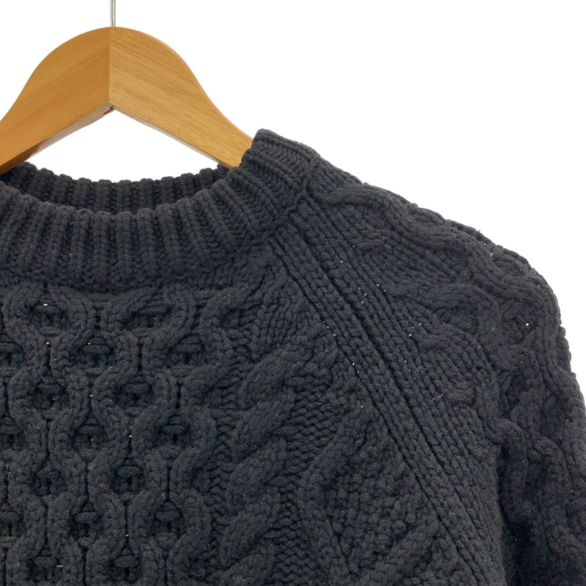 INSCRIRE アンスクリア ウール ケーブル オーバーサイズ サイドスリット ニット ブラック レディース