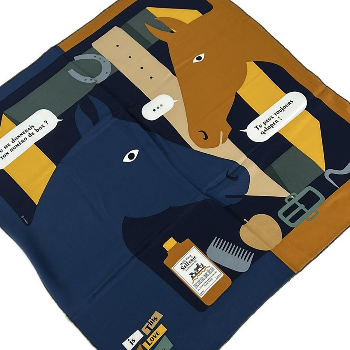 HERMES エルメス スカーフ カレ70 ダークネイビー ライトブラウン マルチ Is This a Love Story