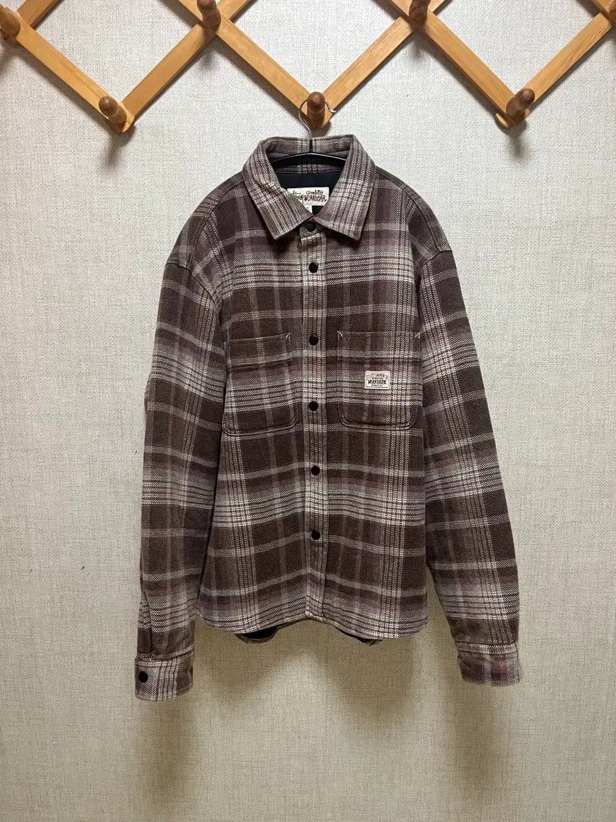 STU STUSSY ヘビー ウォッシュド プレイド シャツ ジャケット ブラウン m