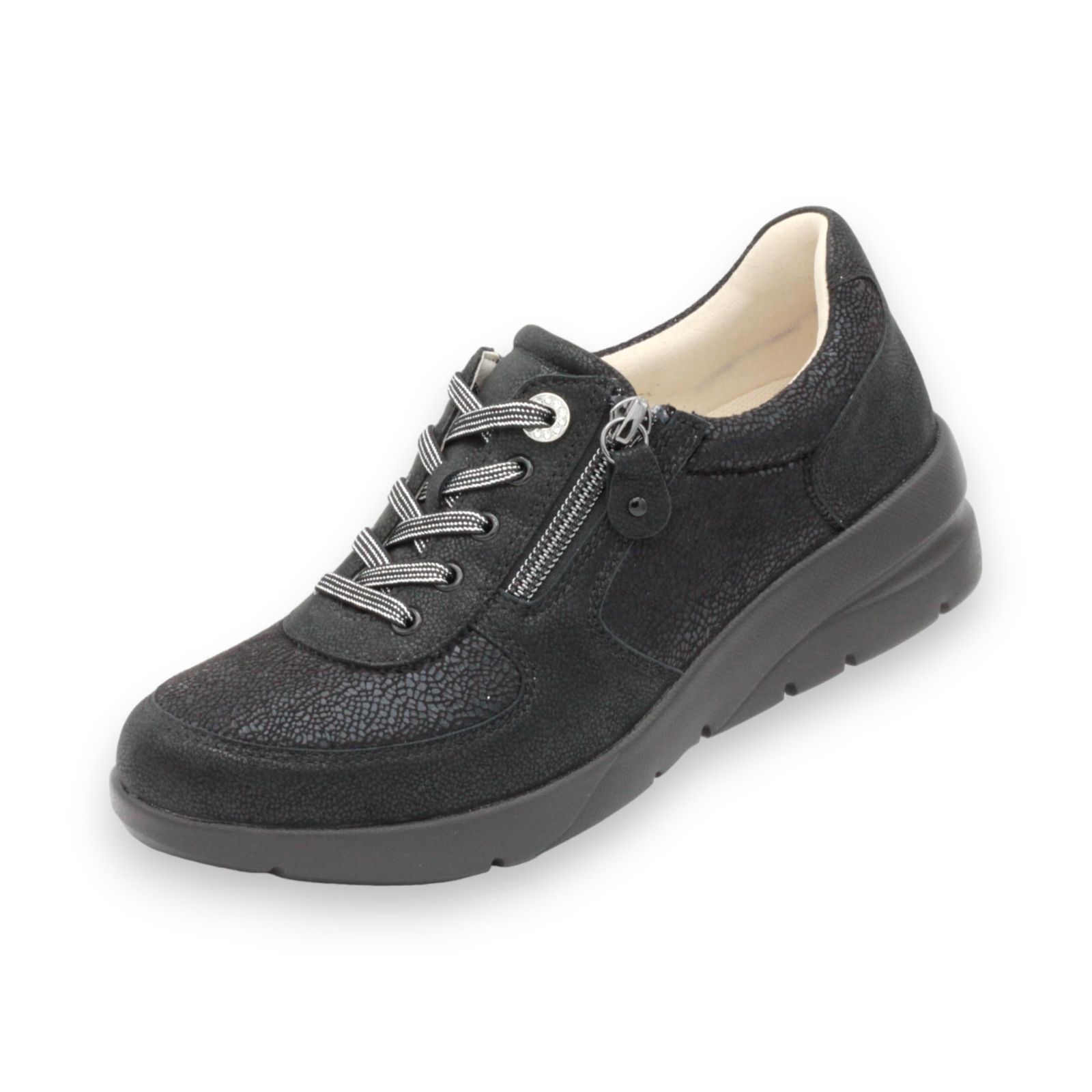 フィットジョイ スニーカーブーツ 軽量ストレッチカジュアルヒールアップスニーカー レディース BLK 24 0 cm 3 E