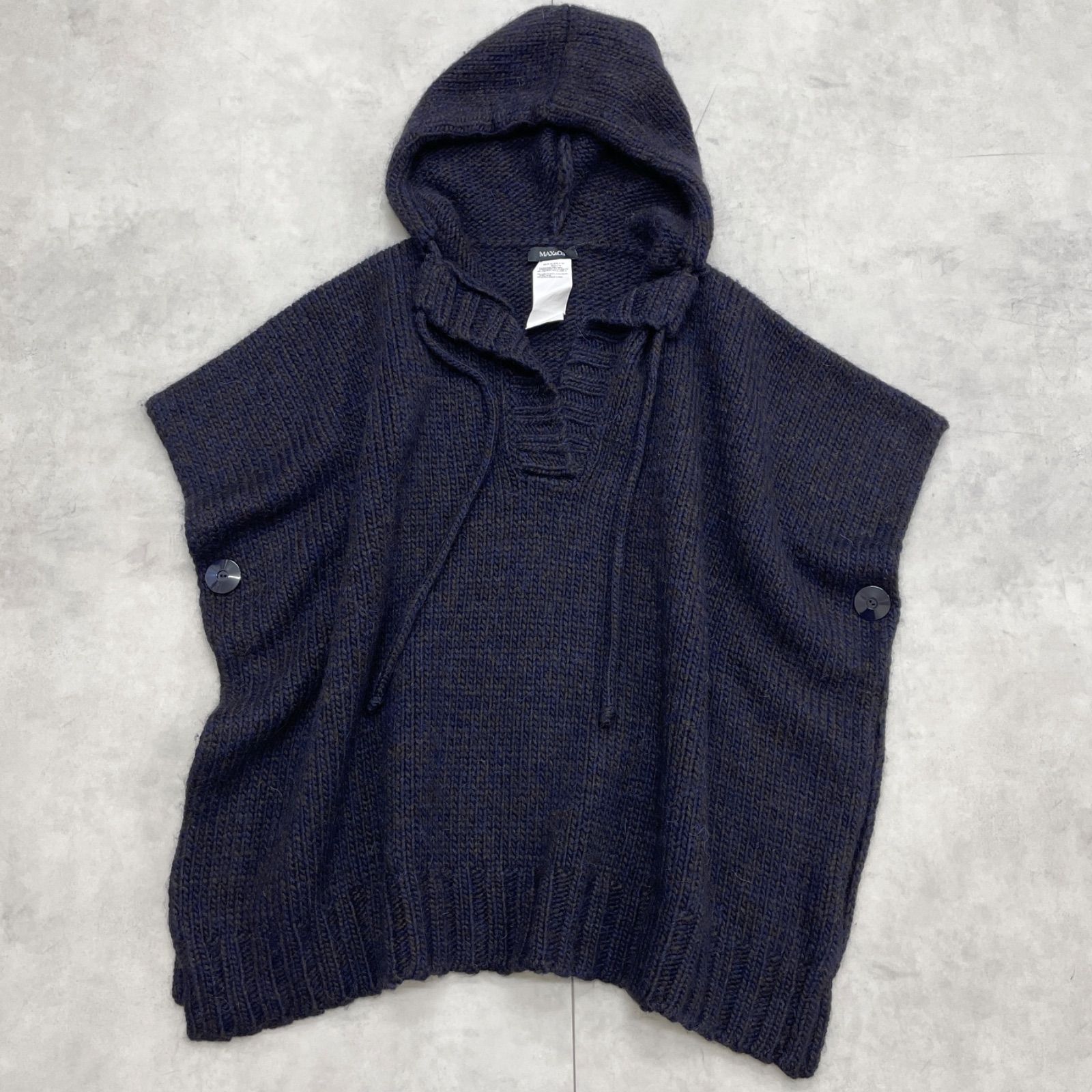 MAX Co マックスアンドコー ニットポンチョ フード プルオーバー アルパカ ウール ネイビー ルーマニア製 レディース