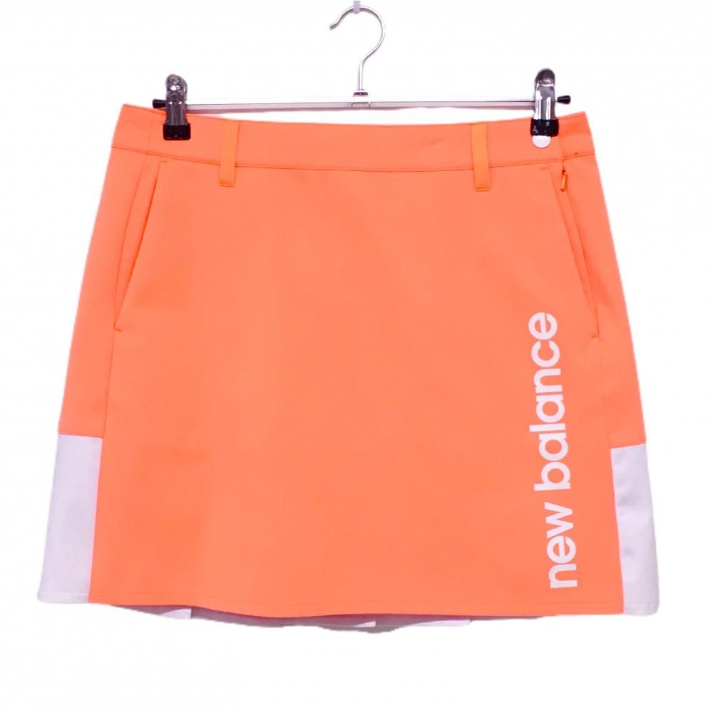 New Balance ゴルフスカート オレンジ 美品】ニューバランスゴルフ スカート 蛍光オレンジ×白 後裾プリーツ
