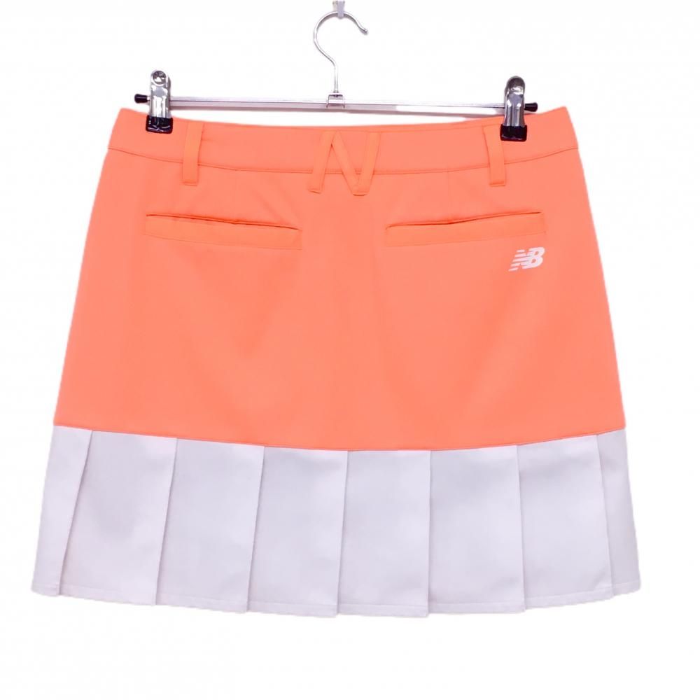 New Balance ゴルフスカート オレンジ 美品】ニューバランスゴルフ スカート 蛍光オレンジ×白 後裾プリーツ