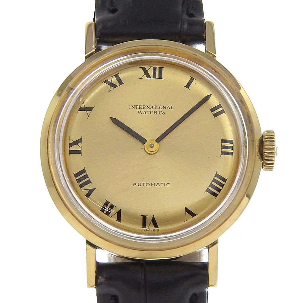 IWC インターナショナルウォッチカンパニー オールドインター アンティーク Cal.44 2298 ステンレススチール×型押しレザー 自動巻き アナログ表示 レディース ゴールド文字盤 腕時計