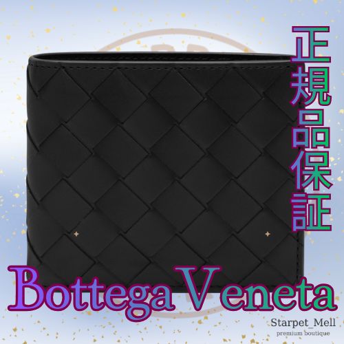 BottegaVeneta ボッテガヴェネタ ブラックのイントレチャート製二つ折り財布