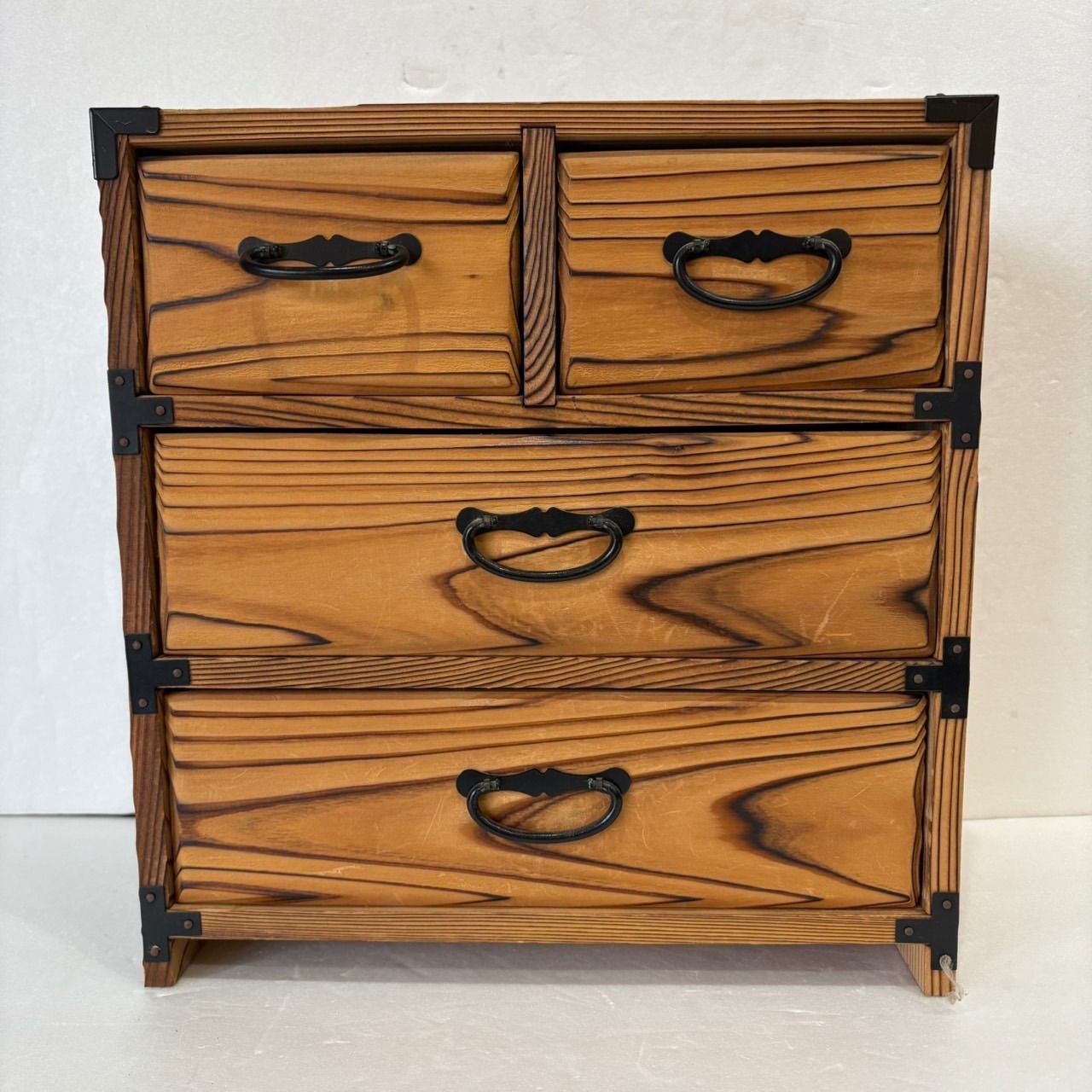 木製 小箪笥 焼杉 引き出し 3段 小物入れ 小物収納 薬箱 昭和レトロ