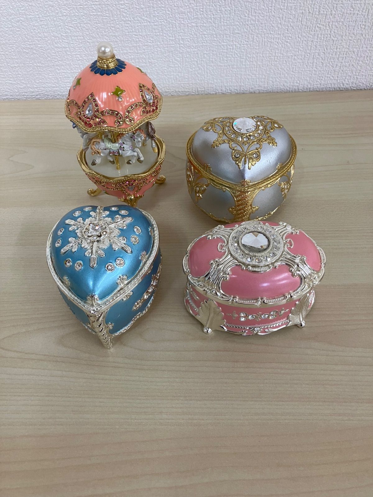 P/スワロフスキーアンチモニー オルゴール 宝石箱 合計4個