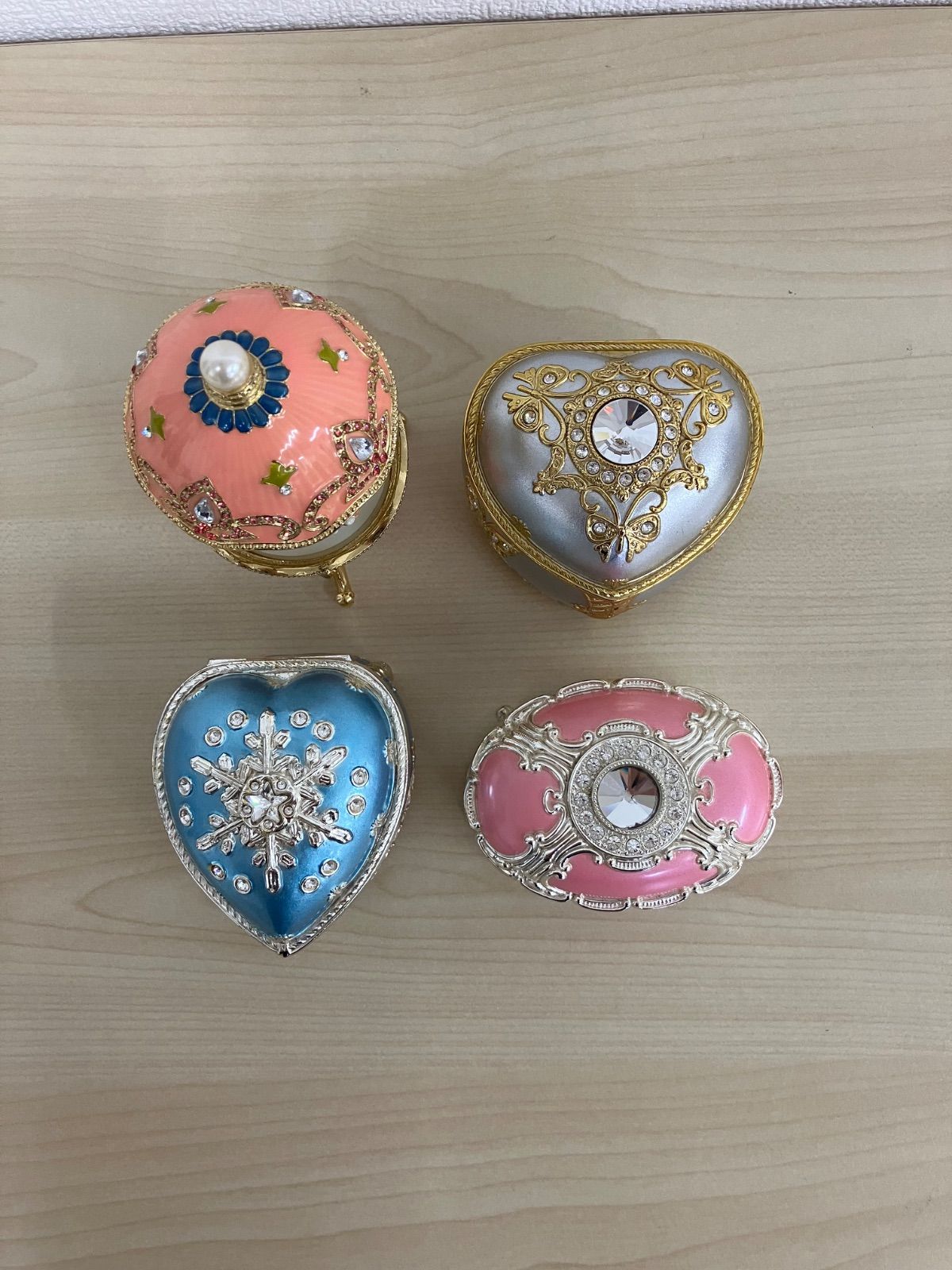 P/スワロフスキーアンチモニー オルゴール 宝石箱 合計4個