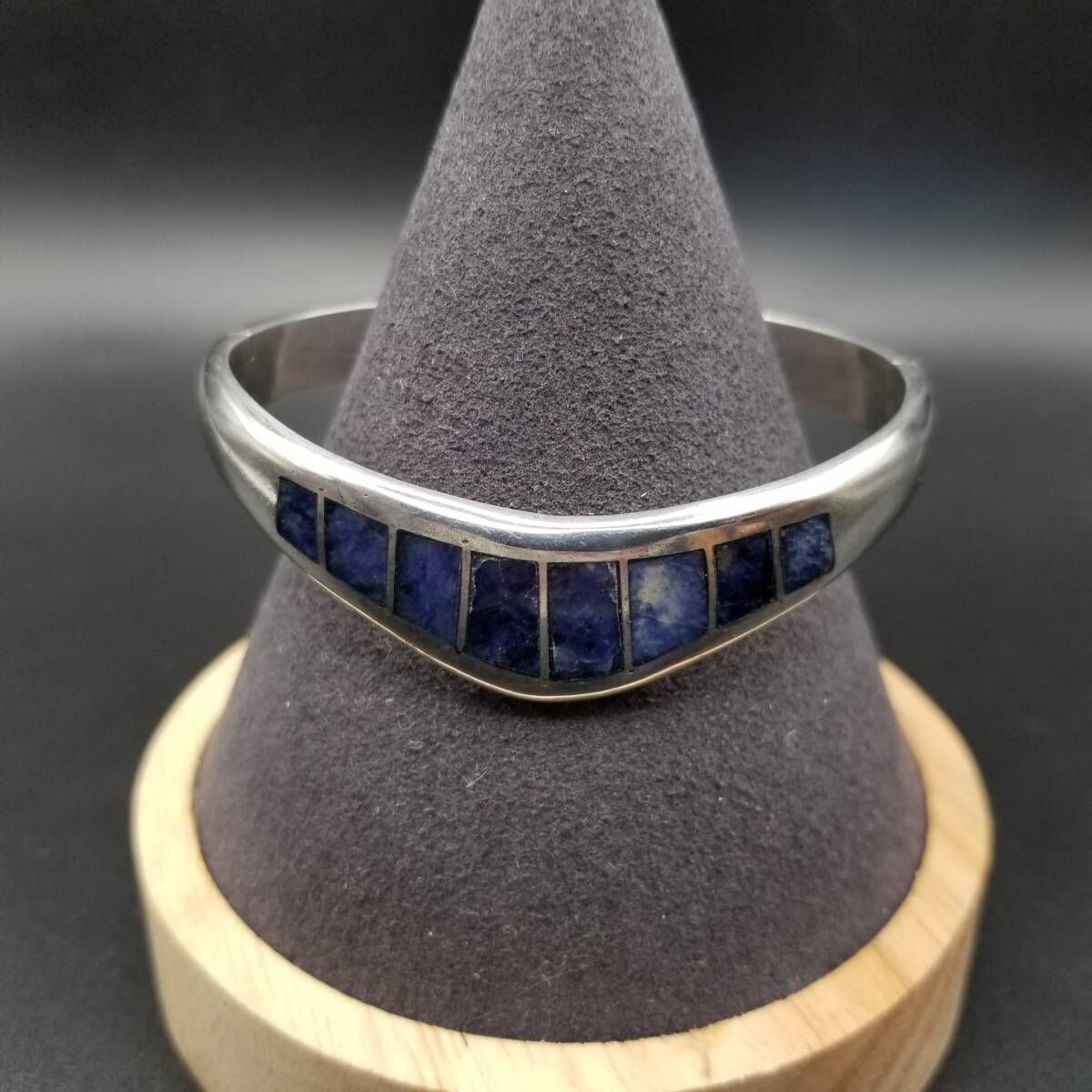 メキシコ 925 シルバー ソーダライト インレイ スクエアカット ヴィンテージ ブレスレット 銀バングル 重厚感 HEAVY TAXCO タスコ Y 19 D