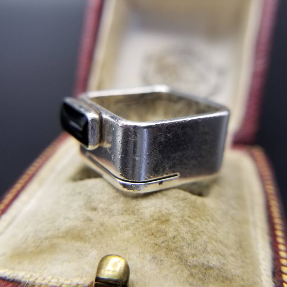 オニキス 長方形 インレイ スクエア バンド 925 シルバー ヴィンテージ