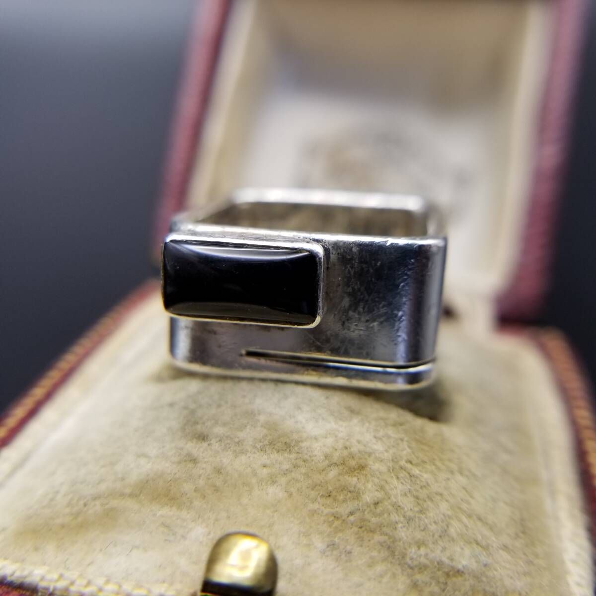 オニキス 長方形 インレイ スクエア バンド 925 シルバー ヴィンテージ