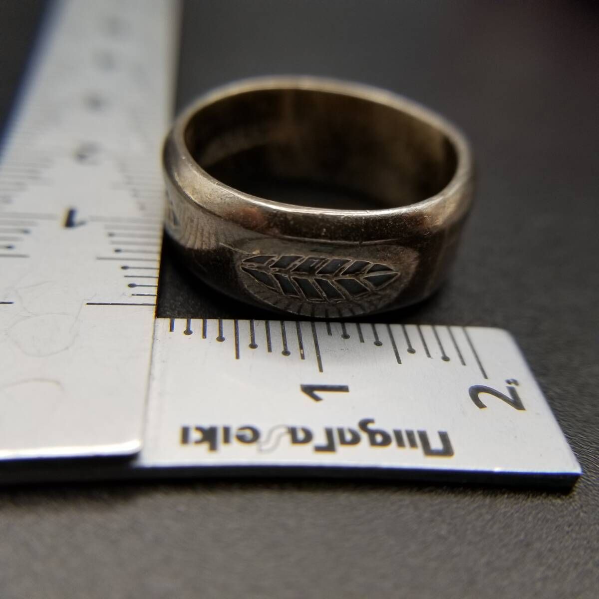  メキシコ 925 シルバー 葉 サーフボード 彫金 ヴィンテージ バンド リング 幅広 指輪 銀 重厚感 MEXICO Y 19 K リング 指輪 アクセサリー