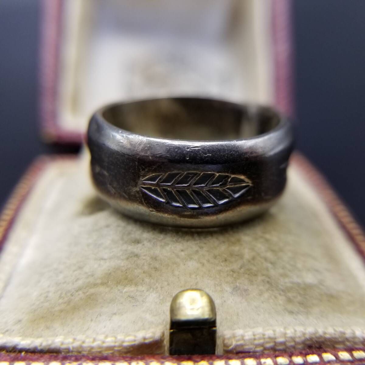 メキシコ 925 シルバー 葉 サーフボード 彫金 ヴィンテージ バンド リング 幅広 指輪 銀 重厚感 MEXICO Y 19-K