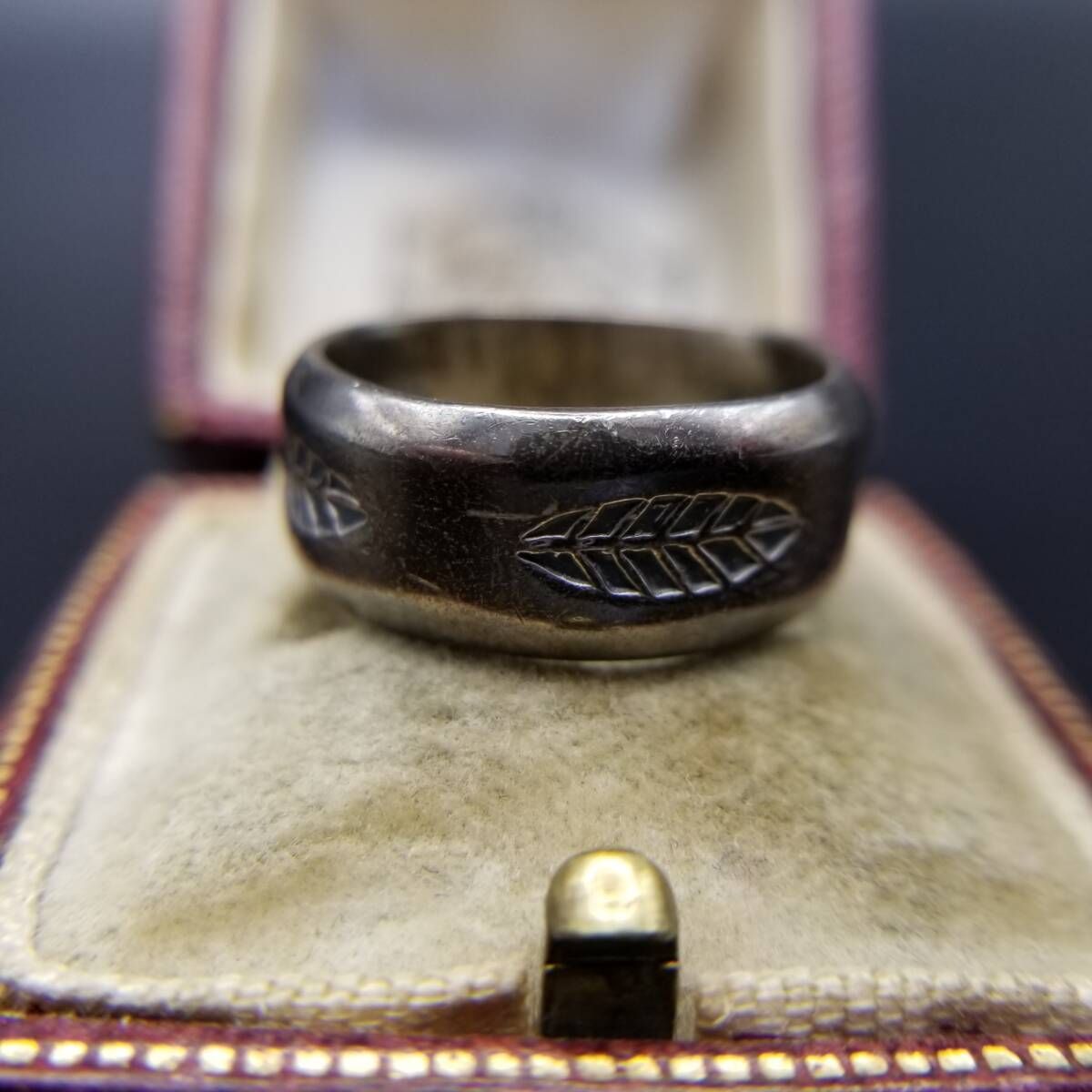 メキシコ 925 シルバー 葉 サーフボード 彫金 ヴィンテージ バンド リング 幅広 指輪 銀 重厚感 MEXICO Y 19 K