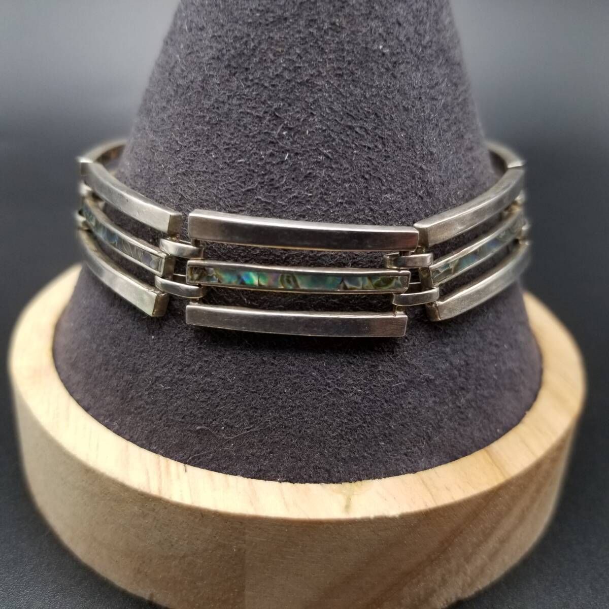 50 60 s JVC メキシコ 925 シルバー アバロン装飾 3段 オープンバンド ヴィンテージ ブレスレット パネルチェーン スタイリッシュ Y 19 L