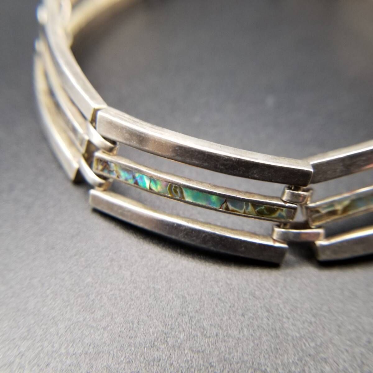 50 60 s JVC メキシコ 925 シルバー アバロン装飾 3段 オープンバンド ヴィンテージ ブレスレット パネルチェーン スタイリッシュ Y 19 L