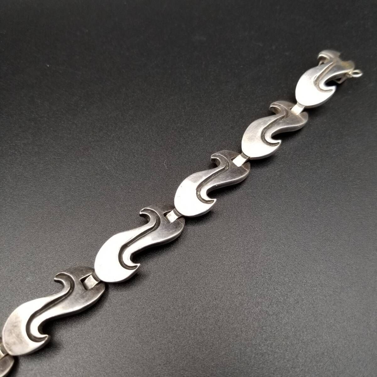 50 60 s メキシコ 925 シルバー S字 ウェーブ ラインラインカット ヴィンテージ ブレスレット 銀 TAXCO タスコ ユニセックス Y 19-H