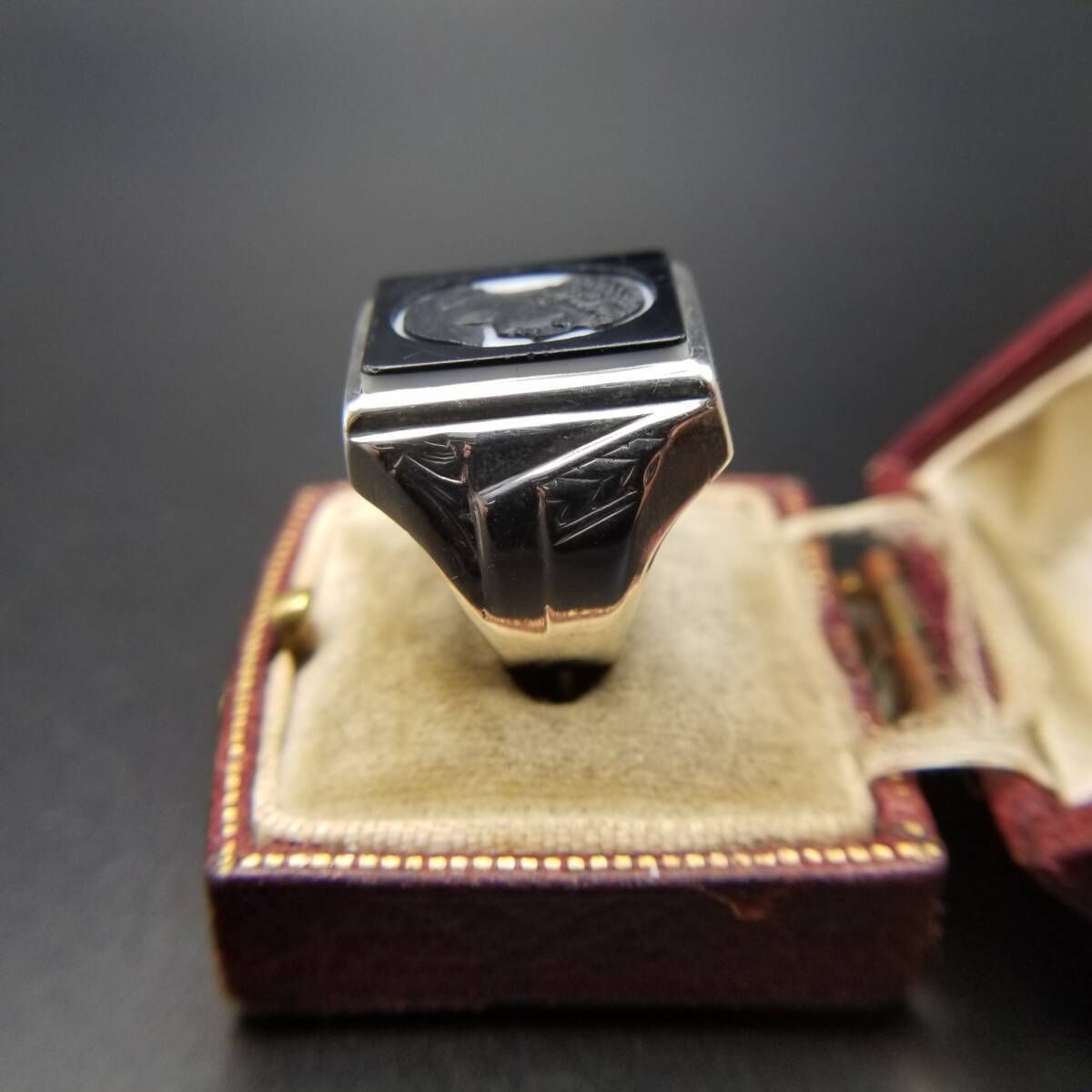 ヴィクトリアン 貴婦人の横顔 女性像 彫刻 クラシカル 925 シルバー ヴィンテージ シグネット リング 銀 指輪 黒白 存在感 Y 19 G