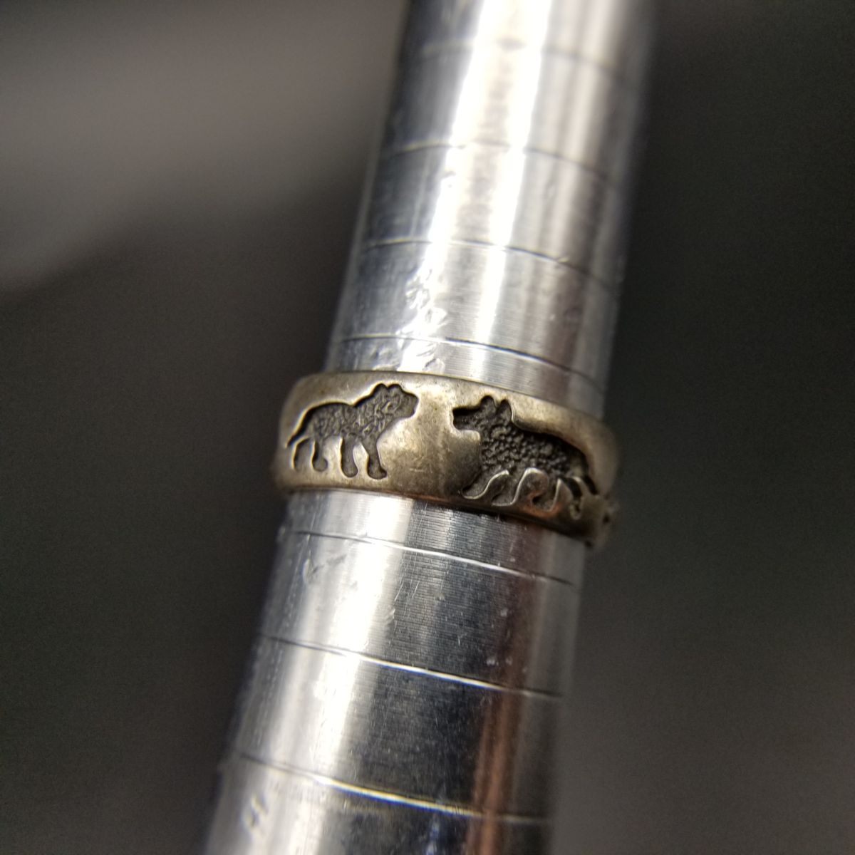 オオカミ アニマルシルエット エタニティ 彫刻 925 シルバー ヴィンテージ バンド リング 中太 指輪 メンズジュエリー 狼 Y 19 G