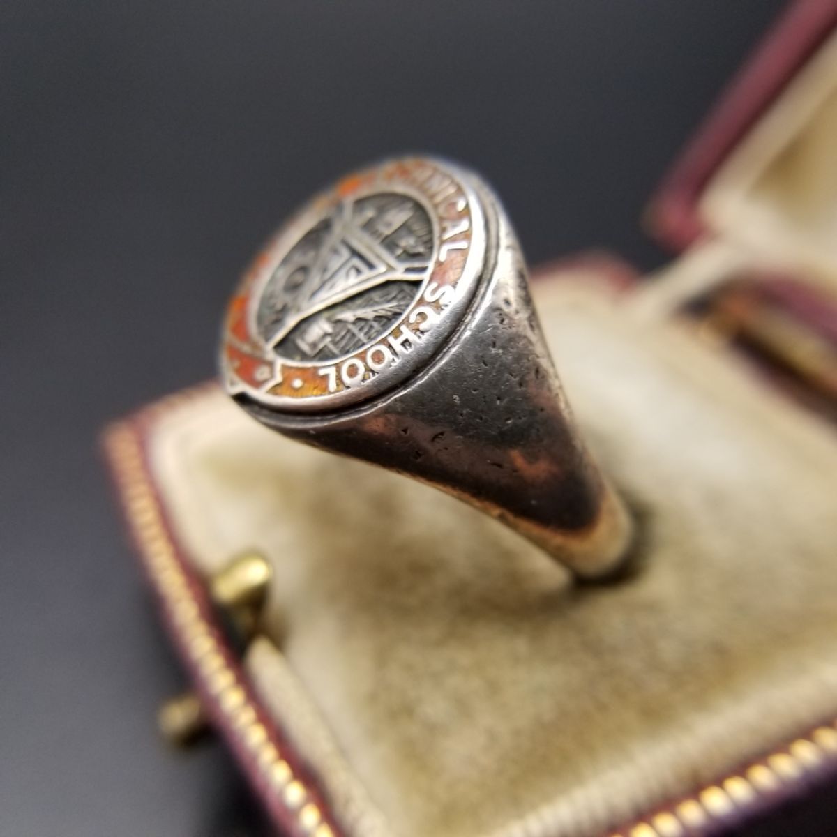 Trophy Craft カナダ ヴィンテージ クラスリング Ottawa Technical School ラウンド シグネット 925 シルバー 指輪 エナメル装飾 Y 19 G