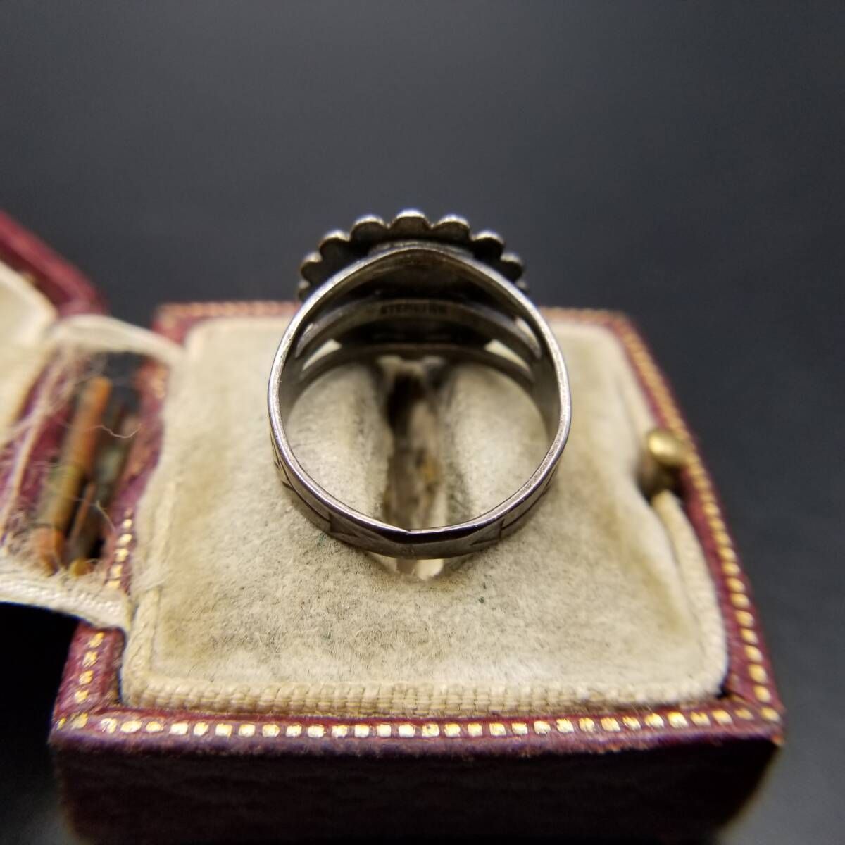 ターコイズ シルバー925 16号 フラワーリング ヴィンテージ ターコイズ シルバー925 16号 フラワーリング ヴィンテージ