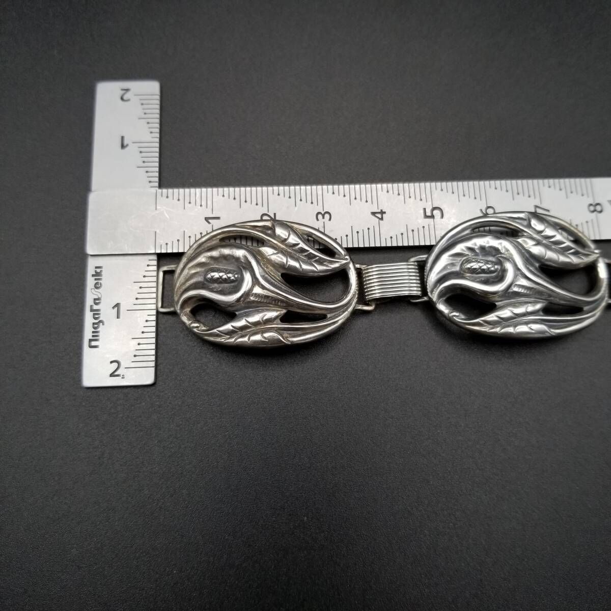 ユリ 楕円パネルチェーン リンク 925 シルバー ヴィンテージ フラワー ブレスレット 銀細工 フローラル 自然派 Y 19-P 新作入荷 ブレスレット 