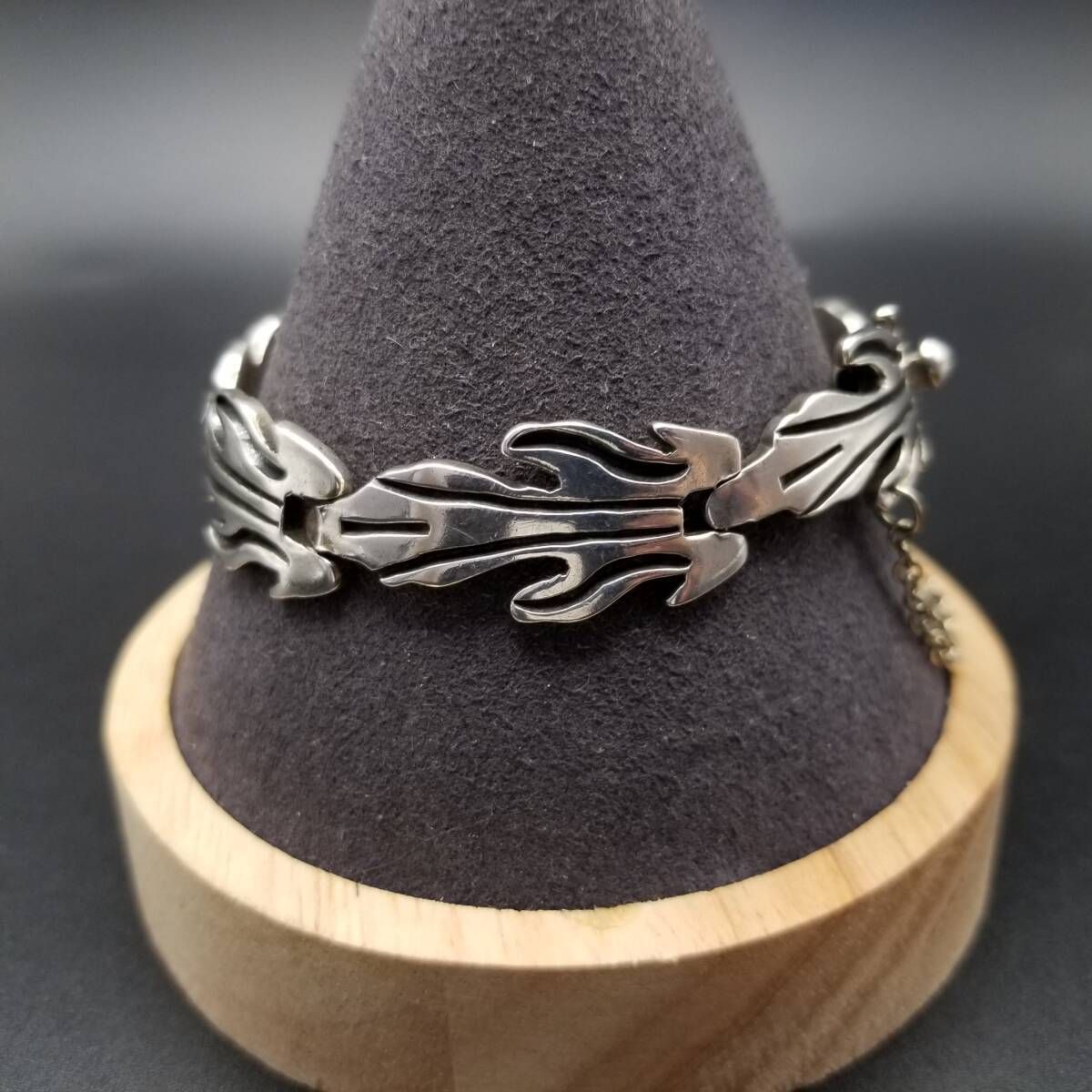 MMA メキシコ 925 シルバー 炎 ファイヤーモチーフ ヴィンテージ ブレスレット 銀細工 レトロ 大ぶり 存在感 TAXCO メンズジュエリー Y 19 T