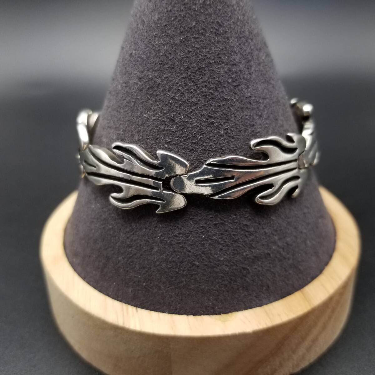 MMA メキシコ 925 シルバー 炎 ファイヤーモチーフ ヴィンテージ ブレスレット 銀細工 レトロ 大ぶり 存在感 TAXCO メンズジュエリー Y 19 T