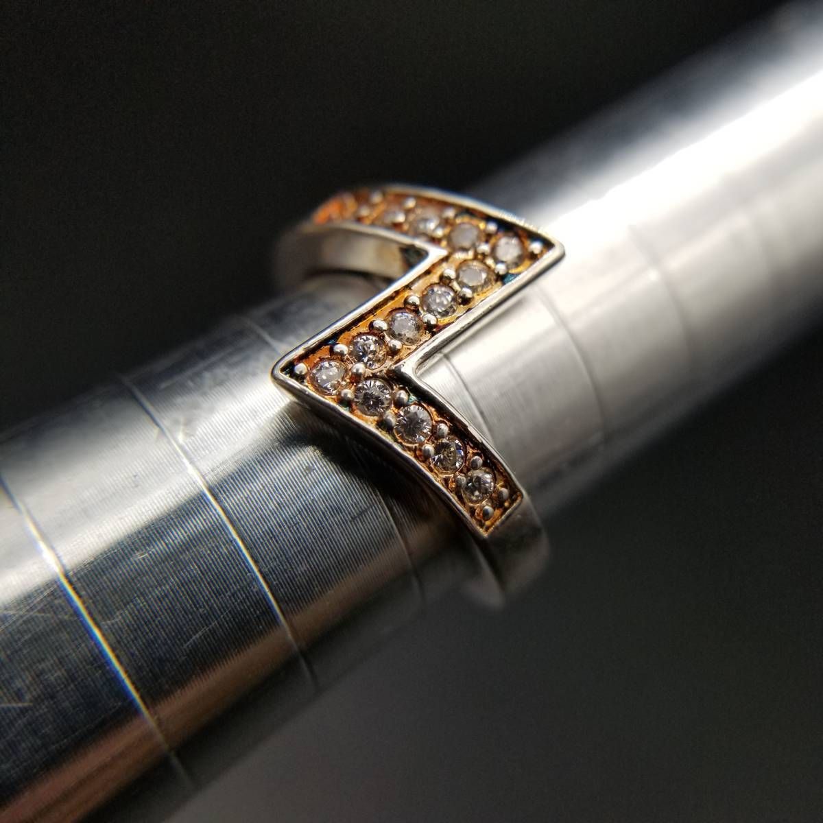 silver925 重厚ジルコニアカットリング 59g キュービックジルコニア Z字 カット 925 シルバー ヴィンテージ リング