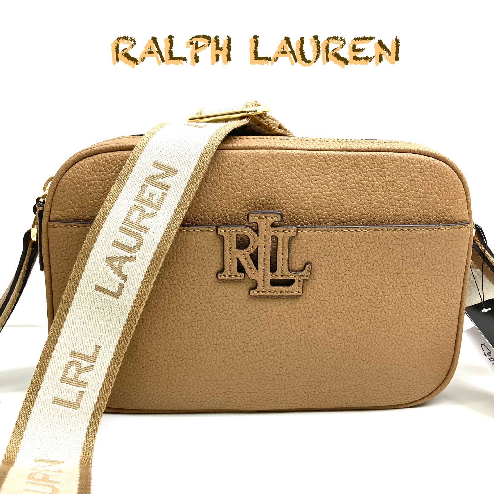 希少 ラルフローレン☆ロゴ型押し レザー ショルダーバッグ キャメル 新品 e) RALPH LAUREN ラルフローレン LRL レザー ショルダーバッグ
