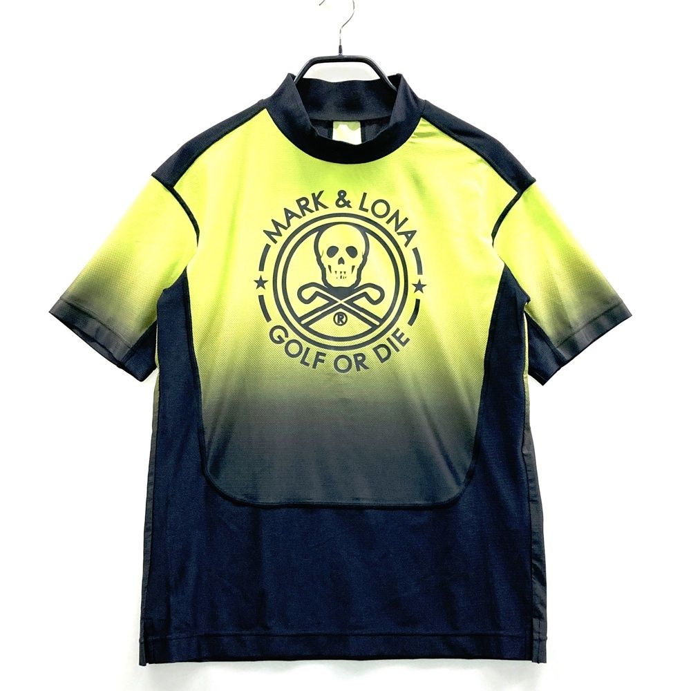 サイズ 44 MARK-LONA マークアンドロナ 2025年モデル モックネック半袖Tシャツ プリント イエロー系 ゴルフウェア メンズ ストスト