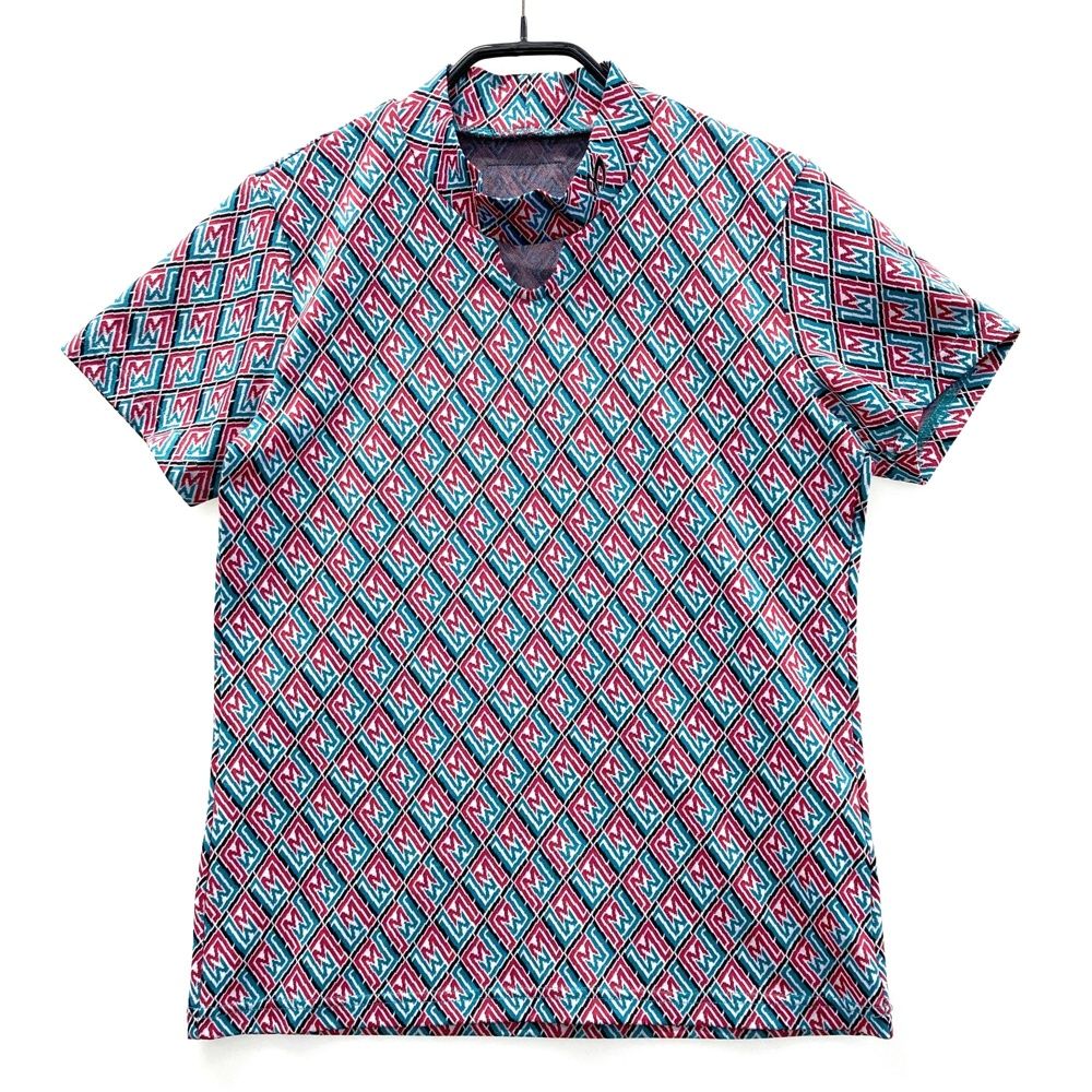 サイズ 1 MASTER BUNNY EDITION マスターバニーエディション 2025年モデル ハイネック 半袖Tシャツ ロゴ総柄 ブルー系 ゴルフウェア レディース ストスト